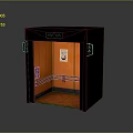 Black Framed Elevator With Orange Interior Control Panel Handrails And Sign 3d model