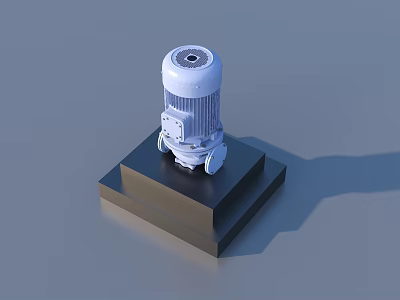 White Industrial Mechanical Motor Pump on Black Square Base Stand 3d model