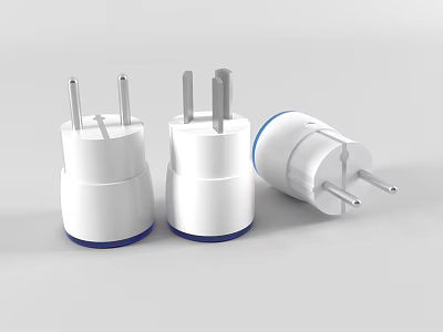 Three White Modern Design Household Electrical Plugs With Blue Base For Daily Use 3d model