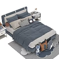 Cozy Modern Kids Bed With Blue Upholstered Headboard Bedding Pillows And Stuffed Toys