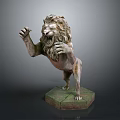Bronze Lion Statue With Detailed Mane And Cracked Base In Standing Pose