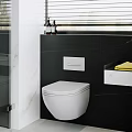 Modern Bathroom Interior With White Wall Mounted Toilet And Black Wall Design
