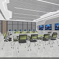 Modern Laboratory Interior With Spacious Workbench Green Chairs And Digital Displays 3d model