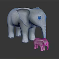 Gray Mother Elephant And Baby Elephant Toy Figures On Shiny Black Surface