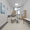 Hospital Outpatient Corridor with Wooden Doors Handrails White Walls and Ceiling Lights