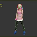 Anime Game Character With Pink Hair Red Eyes Pink Hoodie White Undershirt Black Leggings Sneakers