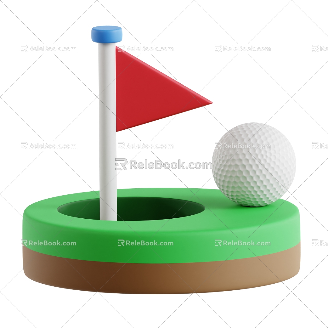 Golf Ball Scene Golf Flag Cartoon Golf Ball Scene 3d model