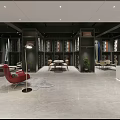 Modern Interior Design With Circular Mirror Console Table Stones And Bookshelves