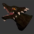 Realistic Dragon Head Sculpture With Open Mouth Red Tongue Yellow Eyes And White Spikes