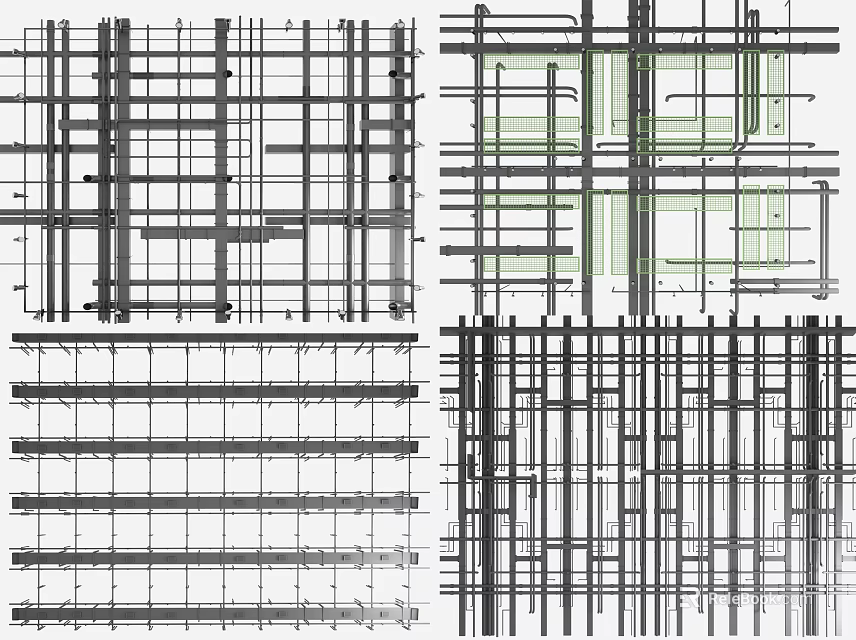 Structural Metal Pipe Layout Featuring Grid Design And Multiple Arrangements 3d model 