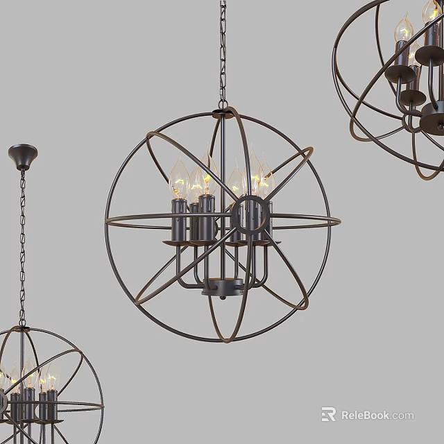 Modern Spherical Metal Frame Pendant Light With Decorative Hanging Design For Interior 3d model 