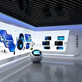 Modern High Tech Exhibition Hall With Interactive Digital Screens And Displays 3d model