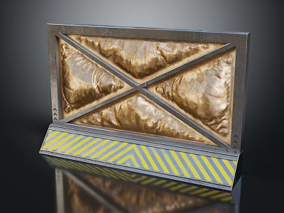 Golden Padded Surface Decorative Panel With Cross Metal Frame And Yellow Striped Base 3d model
