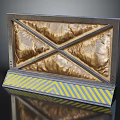 Golden Padded Surface Decorative Panel With Cross Metal Frame And Yellow Striped Base