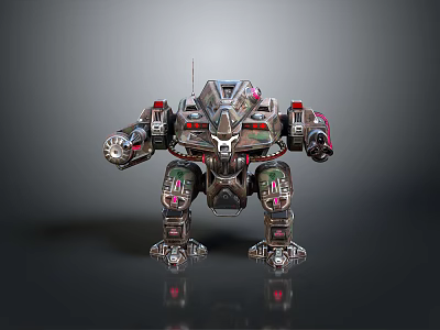 Metallic Armored Biomechanical Warrior With Mechanical Arms Red Green Details And Multiple Joints 3d model