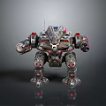 Metallic Armored Biomechanical Warrior With Mechanical Arms Red Green Details And Multiple Joints