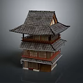 Traditional Japanese Multi story Architecture With Tile Roof And Wooden Veranda Design