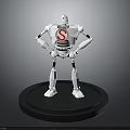 White Robot Character With SIMON Text Red S Logo Standing On Black Circular Base 3d model