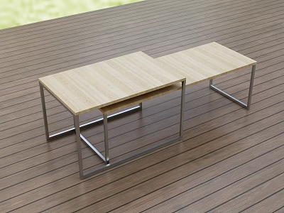 Two Modern Desks With Wooden Top And Metal Legs On Wooden Floor 3d model