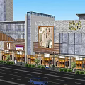 Modern Commercial Street With Multi Story Buildings Glass Facades Retail Shops And Green Plants