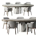 Modern Dining Table Set With Wooden Tabletop And Gray Upholstered Chairs