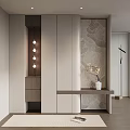 Modern Entryway Console And Side Cabinet With Leaf Pattern Wall Hanging Lights And Flower Vase