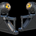 Dual Industrial Style Stage Lights With Metal Base Blue Gray Finish And Yellow Light
