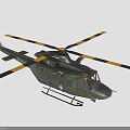 Green Camouflage Military Helicopter With Yellow Black Rotor Blades And Cross Insignia