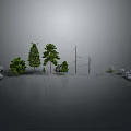 Natural Landscape Scene Components With Various Green Trees Dry Trunks And Decorative Rocks