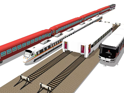 Red High Speed Train On Rail Tracks With Modern Station Platform View 3d model