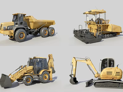 Heavy Duty Functional Construction Vehicles Featuring Dump Truck Paver Loader And Excavator 3d model