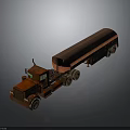 Rusty Red Semi Truck Tractor With Canvas Covered Trailer And Reflective Surface 3d model