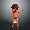 Cartoon Boy Raising Arms With Brown Hair Green Eyes Green Necklace And Yellow Patterned Shorts