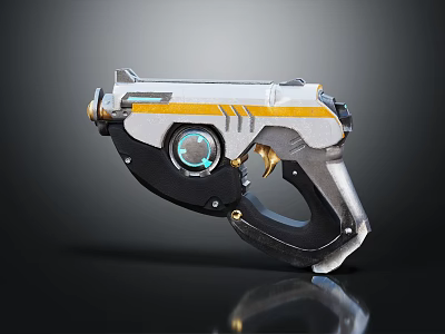 Futuristic Gun Featuring Metallic Finish Yellow Stripe And Illuminated Scope Design 3d model