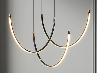Modern Curved Chandeliers With LED Light Strips And Black Metallic Frames 3d model