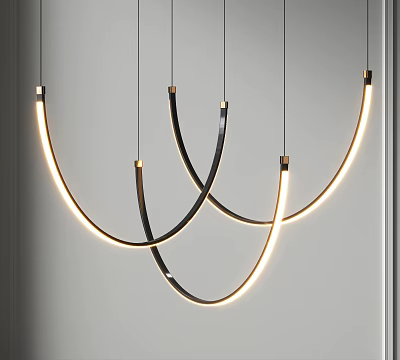 Modern Curved Chandeliers With LED Light Strips And Black Metallic Frames 3d model