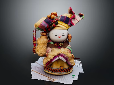 Traditional Ethnic Doll With Colorful Headdress Vibrant Embroidered Clothes And Tassels 3d model
