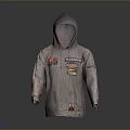 Light Gray Zip Front Hoodie With Chest And Sleeve Patches For Daily Use
