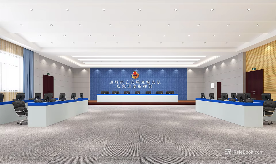 Security Monitoring Room With Multiple Monitor Screens Control Consoles And Professional Setup 3d model 