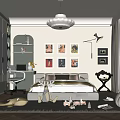 Bright Kids Room Interior With Bed Wall Art Bookshelf Soft Rug And Chandelier