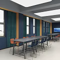 Modern School Classroom Design With Large Screens Tables And Colorful Chairs