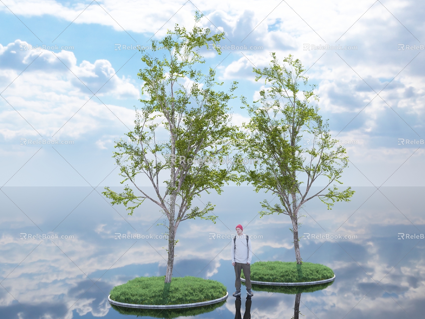 Trees Trees Branches Plants Forest Street Trees Park City Greening Landscape Greening Outdoor Lawn Grass Figure Man Sky 3d model