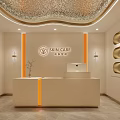 Elegant Skin Care Reception Desk With Modern Lighting And Display Shelves