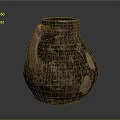 Ancient Ceramic Jar With Textured Surface Purple Brown Green Patterns And Handle