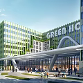 Modern Architectural Building Design With Green Roof And Surrounding Trees Landscape