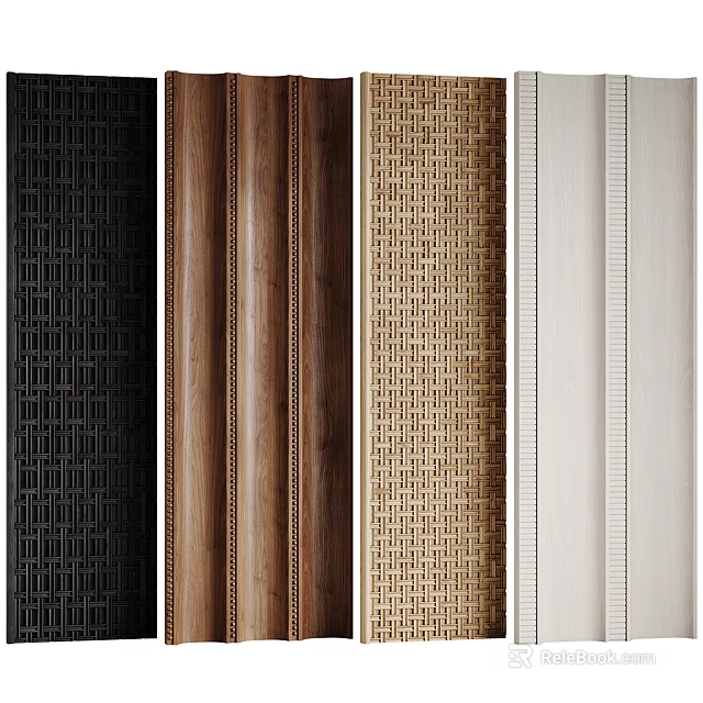 Stylish Double Doors Design With Wooden Woven Black And White Panel Textures 3d model 