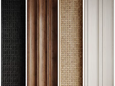 Stylish Double Doors Design With Wooden Woven Black And White Panel Textures 3d model