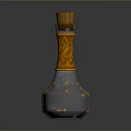 Ornate Glass Bottle Featuring Wooden Cork Orange Patterns And Green Liquid