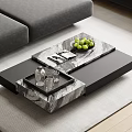 Modern Marble Top Coffee Table With Layered Design Tray Glasses And Green Limes