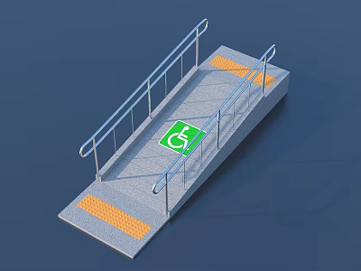 Wheelchair Accessible Ramp With Metal Handrails Green Symbol And Non-Slip Strips 3d model